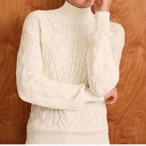 NWT Talbots mock neck turtleneck cable-knit sweater, ivory, size medium.